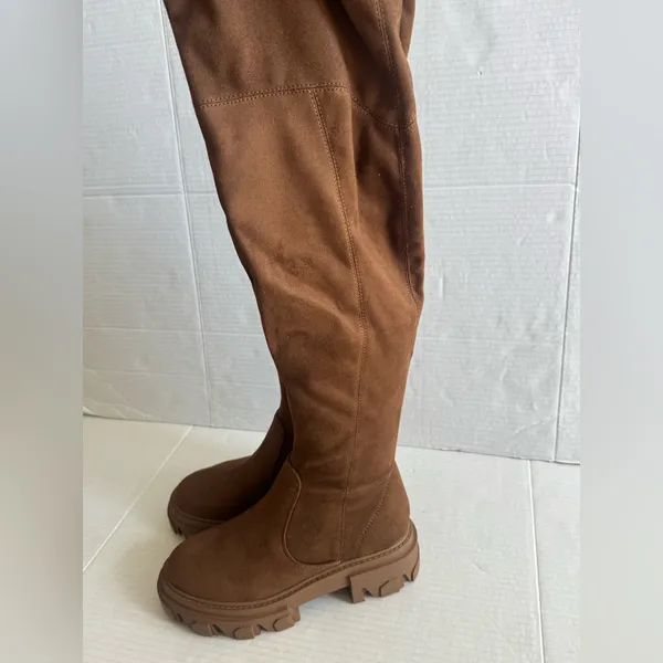 NEW Nine West Cellie2 Brown Suede Over Knee Thigh High Lug‎ Sole Boots 6 - Image 4