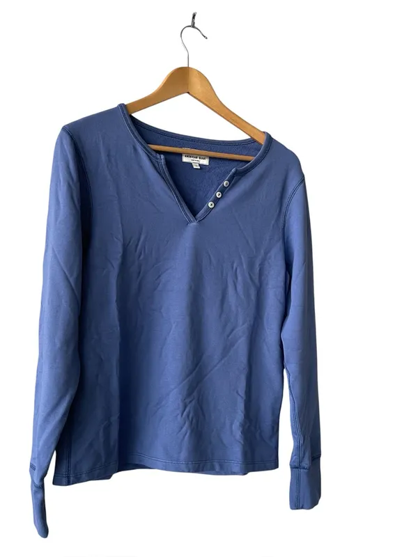 American Giant Blue Long Sleeve V-Notch Top Small - Image 3