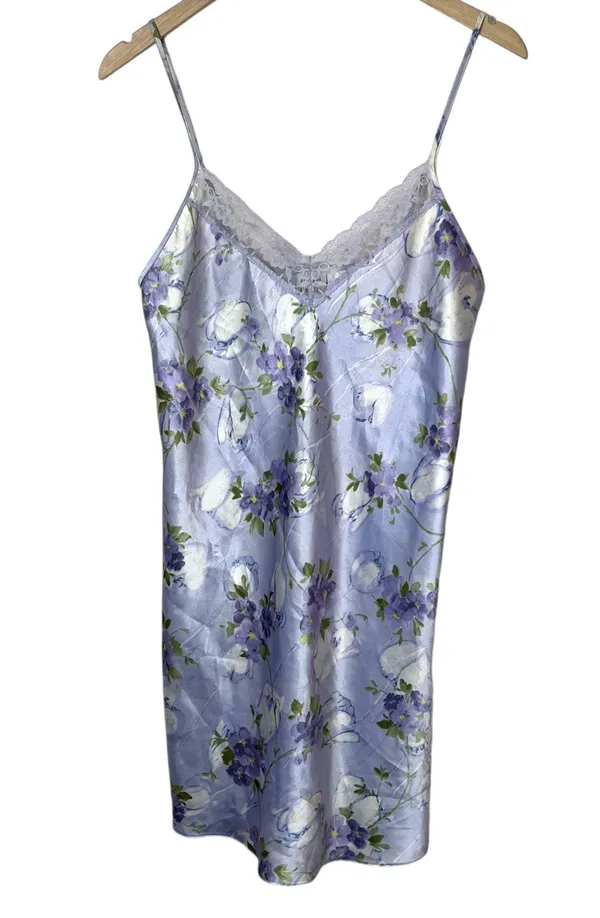 Gilligan & OMalley Floral Satin Slip Nightgown Dress Lace Trim Small - Image 9