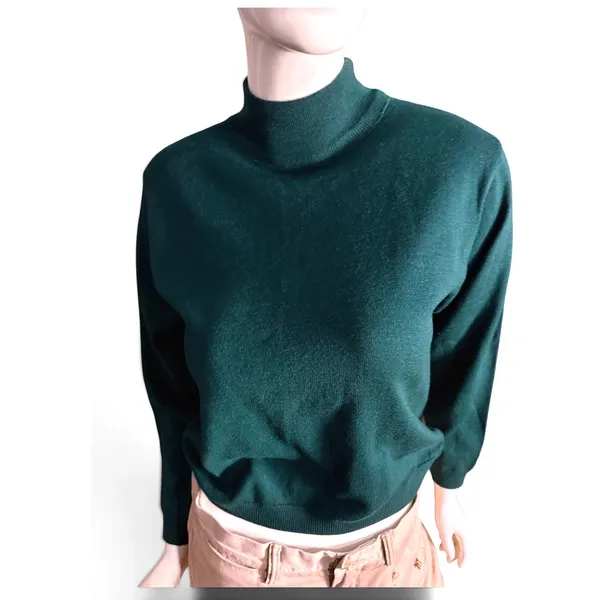 Pendleton Petite Womens M Forest Green 100% Virgin Wool Mock Neck Sweater USA - Image 4