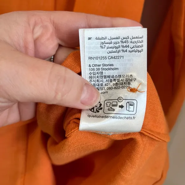 & Other Stories Orange Shirt Mini Dress‎ Long Sleeve Button Front Size 2 NWT - Image 9