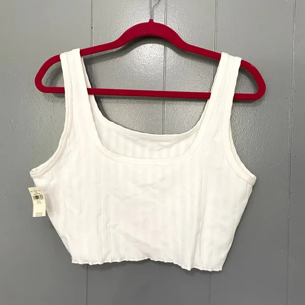 NEW Aerie Offline White Ribbed OG Groove Lettuce Hem Crop Top XL - Image 3