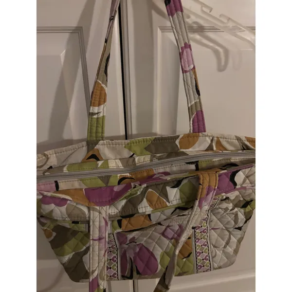 Vera Bradley Mocha‎ Rouge Floral Quilted Cotton Zip Top Tote Bag Shoulder Purse - Image 8