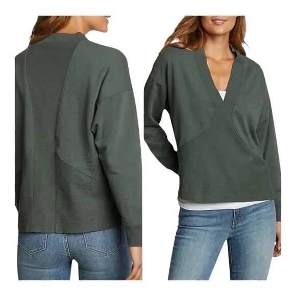 Eddie Bauer Golden Point Terry V-Neck Sweatshirt Dark Loden Green Size Large - Image 2