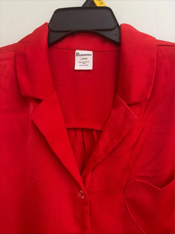 No boundaries New! Red Satin Heart Pocket Women's Pajama Set size L - Image 3