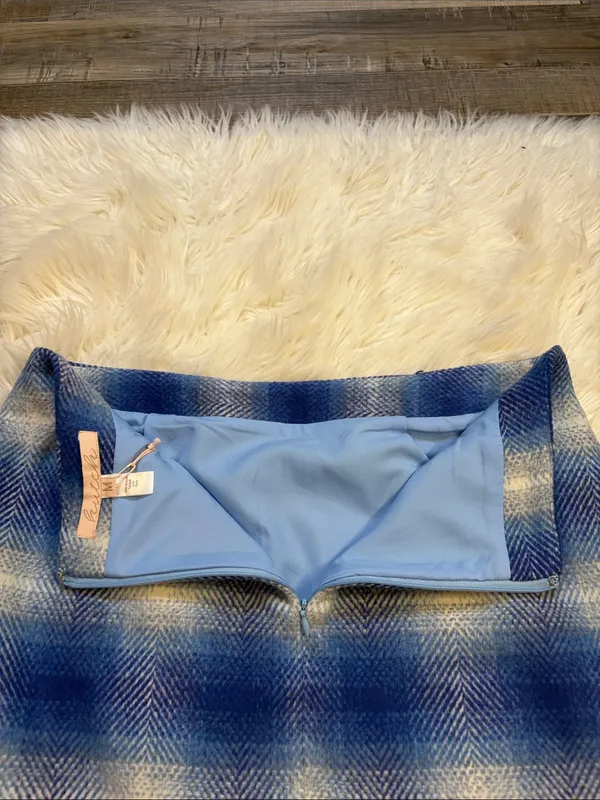 NWT Anthropologie Hutch ‘Nichole’ wool blend lined mini skirt blue plaid M - Image 6