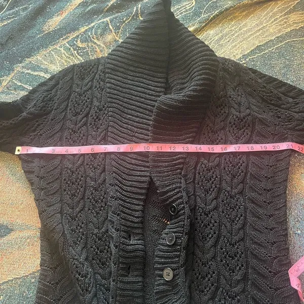 Vintage Lauren Ralph Lauren Black Cotton Puff-Sleeve Button Front Cardigan M Y2K - Image 13