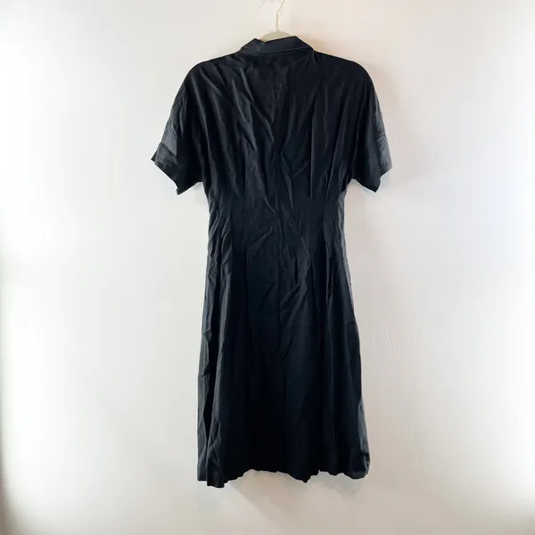 Halston Linen Blend Short Sleeve Midi Shirt Dress Black 4 - Image 4