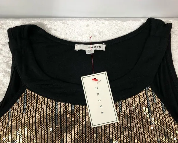 Mauve women’s gold & black sequined top 1x/2x read description - Image 3