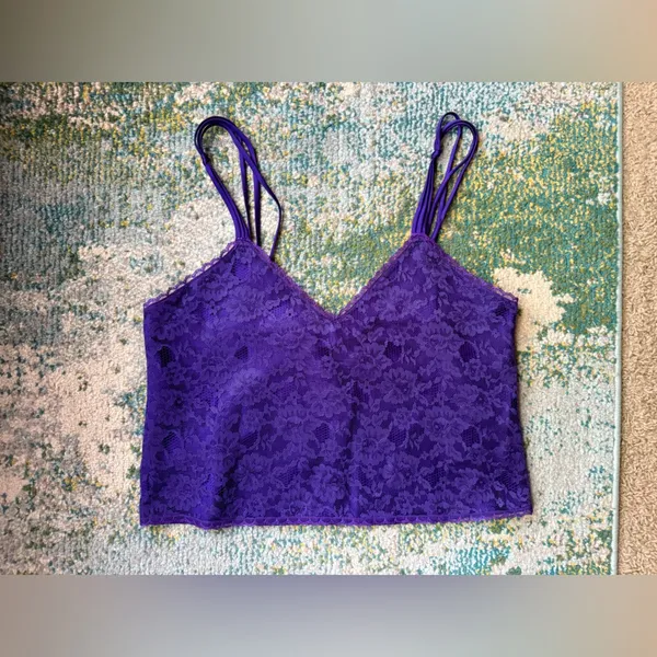 Vintage 80s Victoria’s Secret gold label lace satin cropped cami, size medium - Image 7