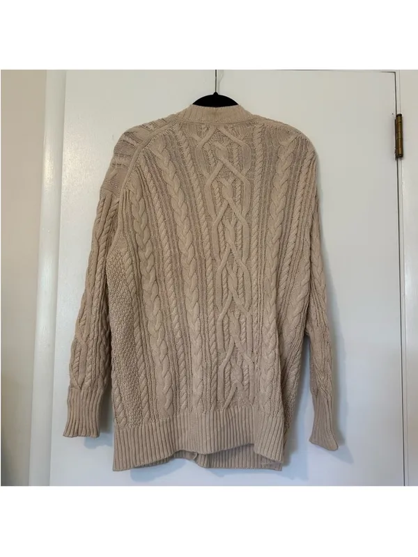 J. Crew Cableknit Chunky Fishermans Button Front Cardigan Sweater Womens Medium - Image 2