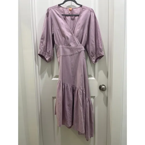Free People Lilac Cotton & Linen Wrap Dress Sz M - Image 3