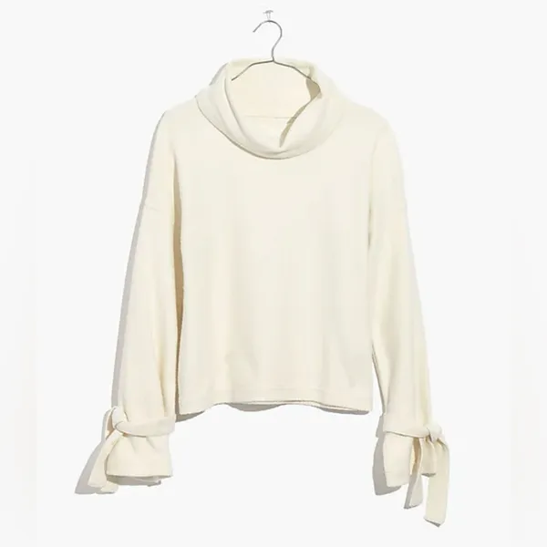 Madewell Mockneck Bell Sleeve Tie-Cuff Top Shirt‎ in Bright Ivory Size Medium - Image 3