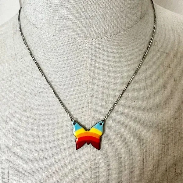 Rainbow butterfly pendant necklace - Image 2