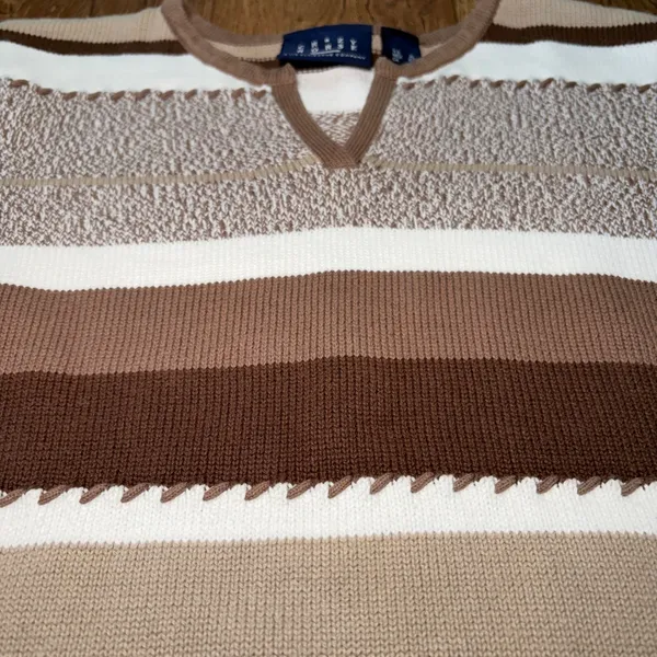 Y2K Crazy Horse Liz Claiborne Striped Sweater Womens XL Brown Cream Knit Western - Image 5
