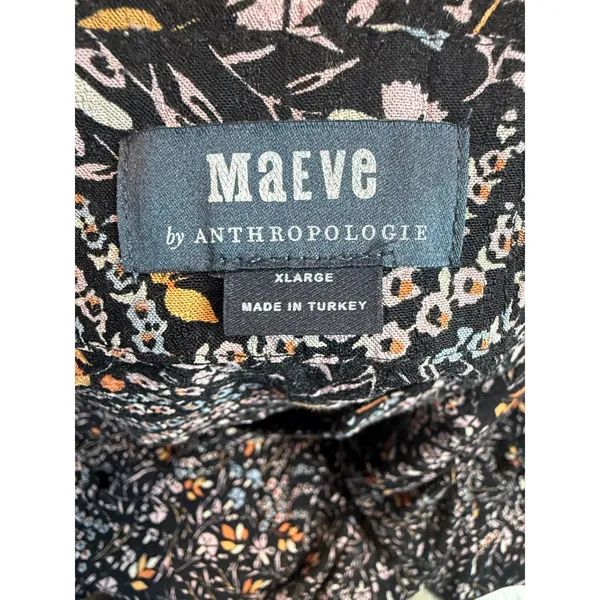 Maeve Anthropologie Amber Tiered Tunic Dress Black Floral Size XL Long Sleeve - Image 4