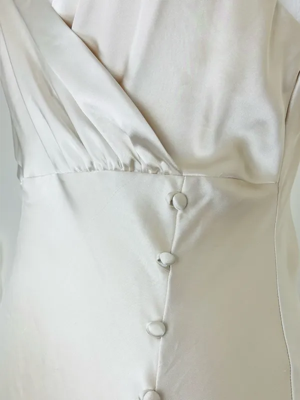 Zara champagne colored satin slip dress with side slit and button detail. Est S - Image 3
