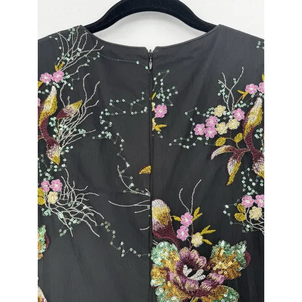 Belle Badgley Mischka Embroidered Sequin Floral Mesh Dress Size 8 Cocktail Party - Image 4