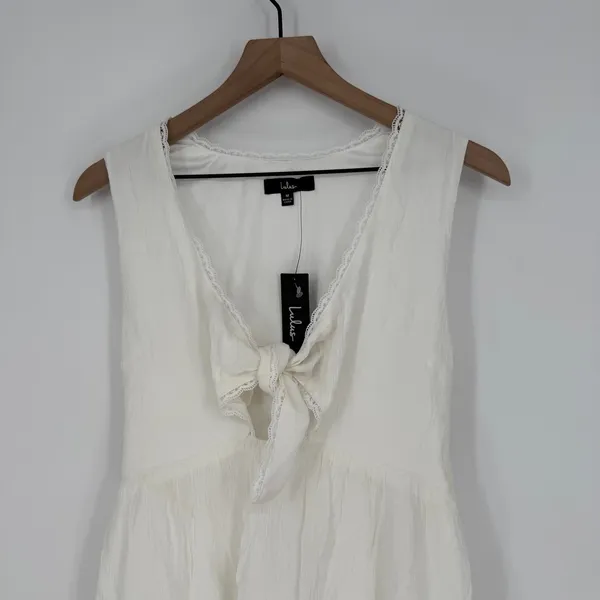 Lulus Lively Beauty White Tie-Front Tiered Mini Dress Size M‎ - Image 5