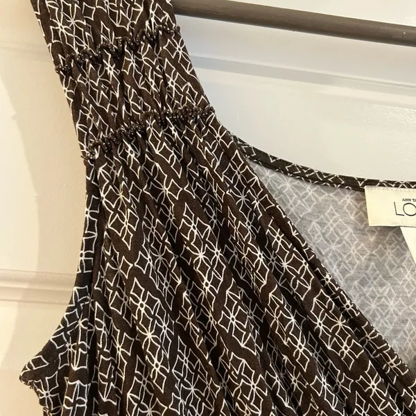 Loft Sun Dress Brown White Geometric Print Size 4 - Image 4