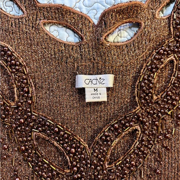 Vintage Cache Beaded Metallic Ribbed Tank Top Size Medium🧡 - Image 10