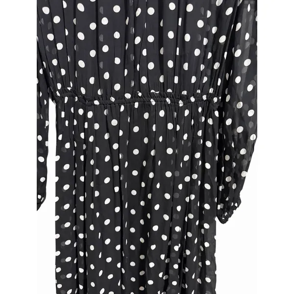 J. Crew Long-Sleeve Chiffon‎ Midi Dress Black Polka Dot Women's Size Small - Image 8