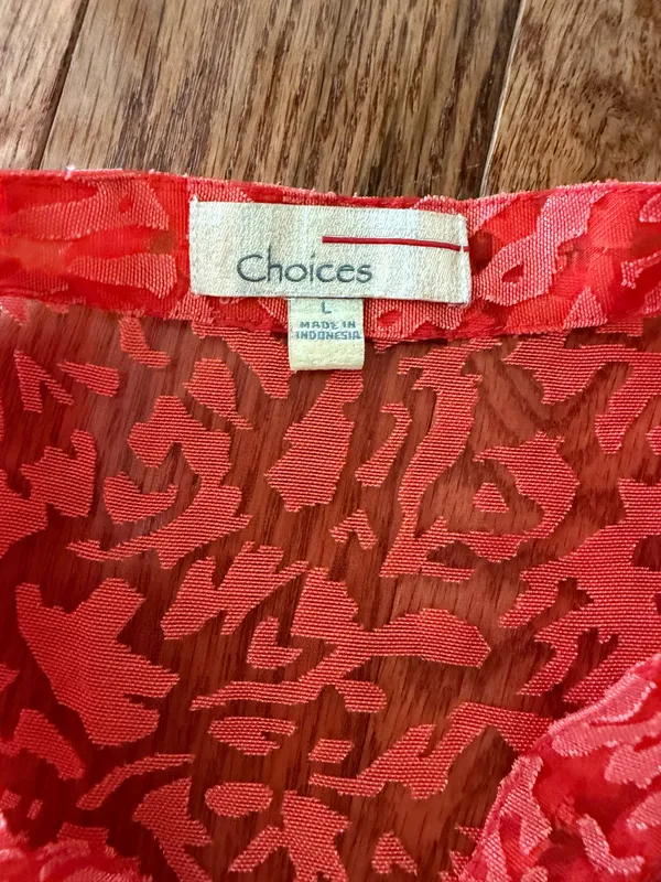 Choices Vtg Women's Floral Red Blouse, Sz L - Image 7