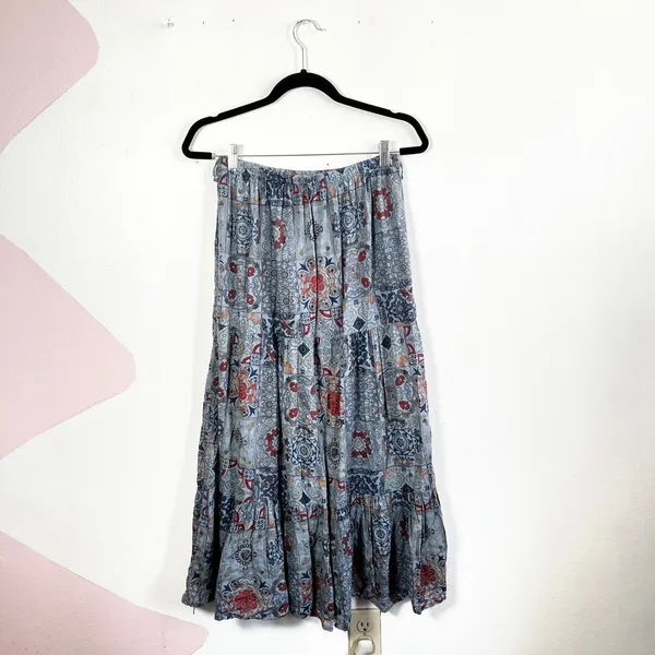 Patchwork Tiered Maxi‎ Skirt Made In Italy Sz Small Cottagecore Festival Hippie - Image 2