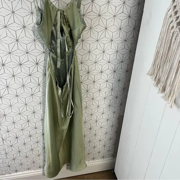 Lululemon Stun to Remember Sage Green Satin Cowl Neck Cutout Midi Dress - Image 7