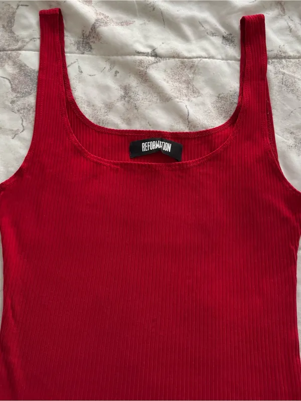 Reformation Carla red ribbed Sleeveless Square-Neck Tank Top, size S Made in USA - Image 14