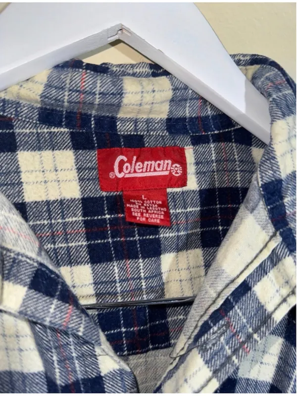 Coleman Flannel Casual Button Down Shirt Size L Blue White Plaid - Image 3