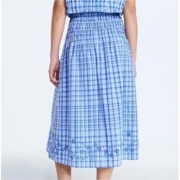 Free Assembly XL 16-18 Blue Plaid Smocked Waistband Embroidered Hem Cottagecore - Image 2
