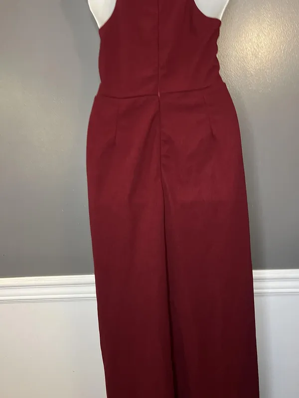 Halter Dress Womens Small Red Cross Front Sleeveless Wide Leg Formal Evening - Image 9