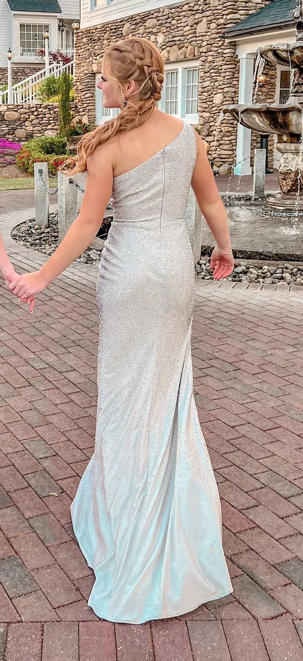 Sherri Hill Sparkly Silver Prom Dress - Image 2