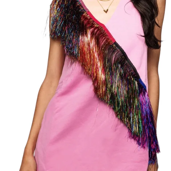 Queen of Sparkles Diagonal Metallic Fringe Dress - Image 3