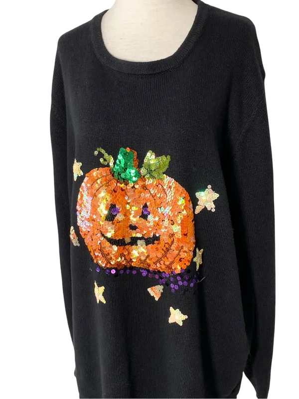 VINTAGE PEEK A BOO Sequin Pumpkin Sweater - Image 2