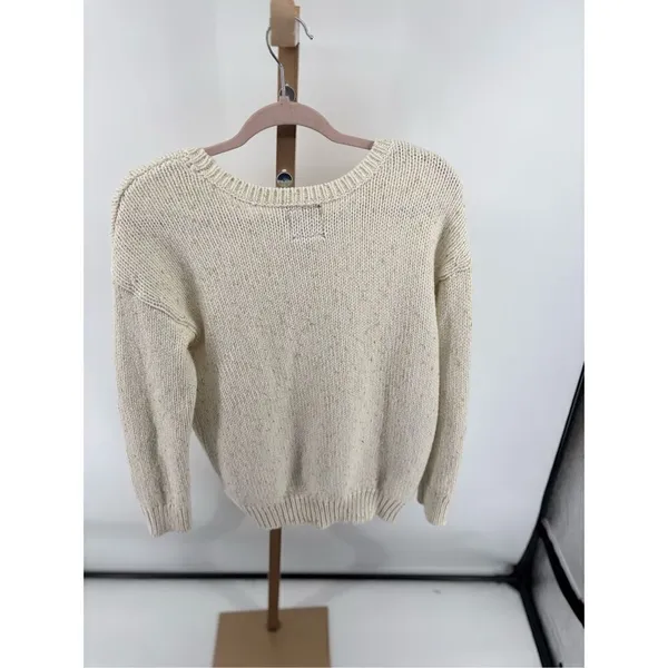 American Eagle Vintage Boyfriend Crewneck Sweater Size M Cream Metallic - Image 9