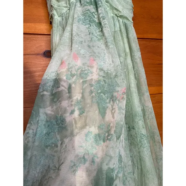 NWT Lulus Jamie Mint Green Floral Mesh Sheer Hem Maxi Dress Gala Banquet Sz L - Image 6
