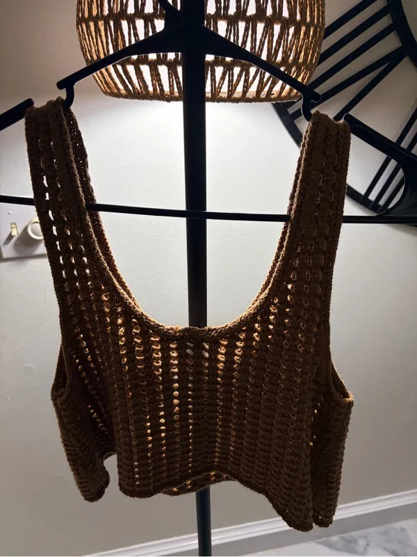 wild fable Brown Crochet Scoop Neck Crop Top - Image 6
