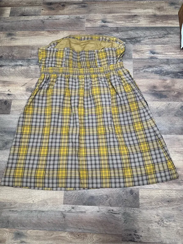 Maeve (Anthropologie)Yellow Plaid Strapless Sundress with Ruffle Front - Image 3