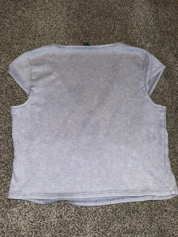 Wild Fable Ribbed Short Sleeve V-Neck Crop Top Light Blue Size XL - Image 3
