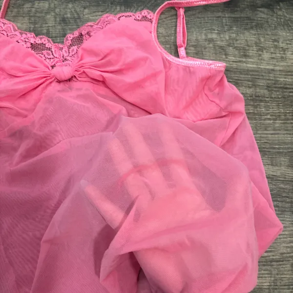 pink sheer lace tank top with tie detailing - Image 7
