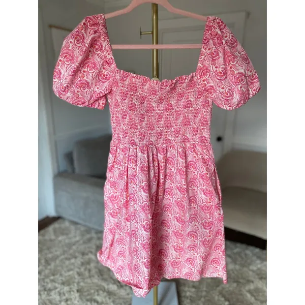 J Crew Pink Smocked Mini Dress Cotton Gauze Puff Sleeve M Cottagecore Valentines - Image 4