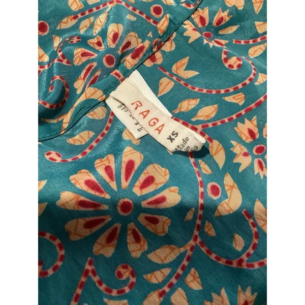 Rasa Anthropologie Blue Beige Floral Satin Flutter Sleeve Tie Waist Blouse XS - Image 6