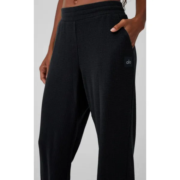 Alo Waffle Weekend Escape Joggers Black High-Rise Waist Thermal Sweats Sweatpant - Image 3