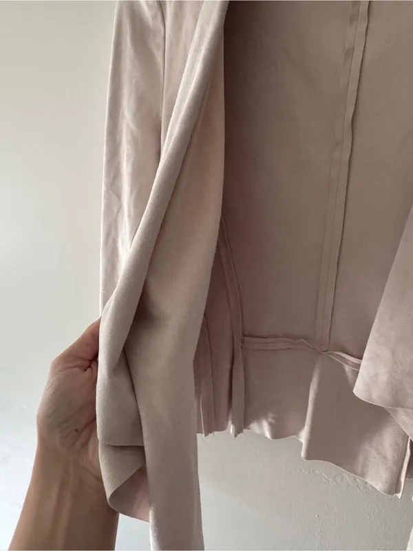 Zara Faux Suede Cream Beige Waterfall Draped Open‎ Blazer - Image 3