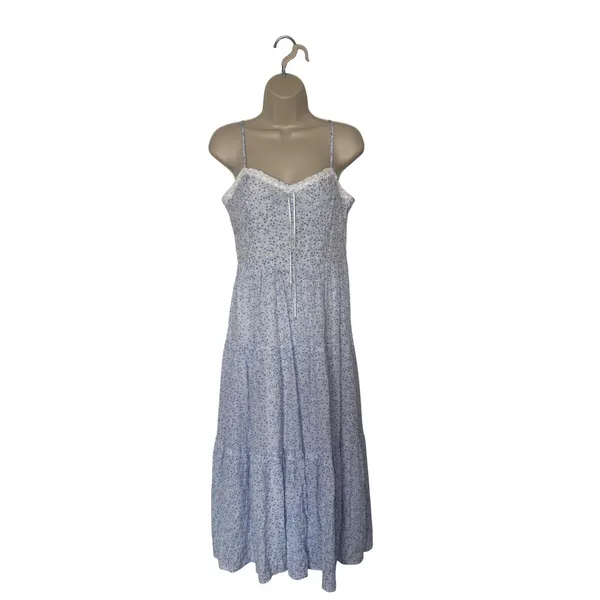 Trixxi Blue White Ditsy Floral Large Tiered Spaghetti Strap Dress Cottagecore - Image 4