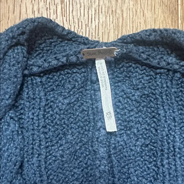 Free People Deep Blue Cable Knit Oversized‎ Sweater - Image 3