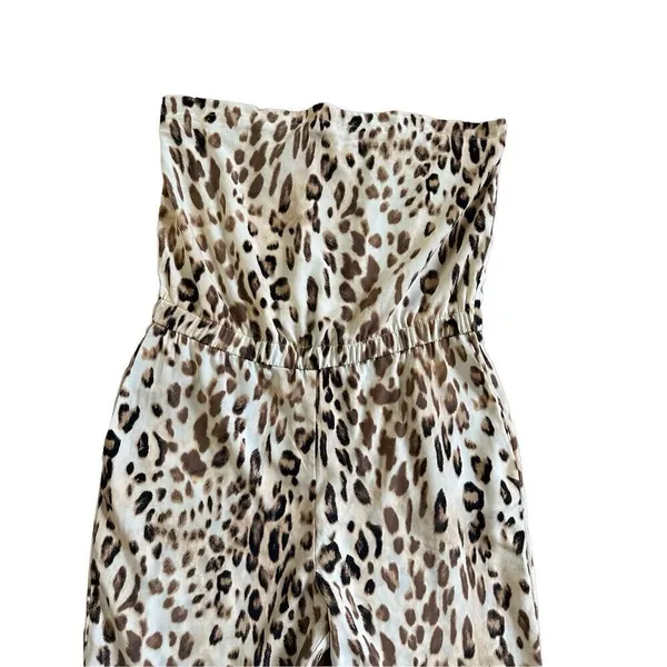 WAYF Leopard Print Jumpsuit Tan Brown‎ Strapless sz M - Image 10