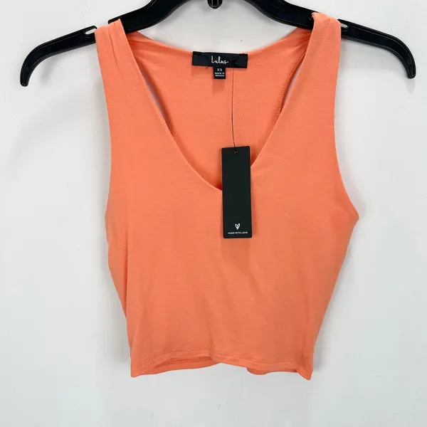 Lulus Feel Like Dancing Coral Orange Crop Top Minimalist Stretch Jersey XS NWT - Image 6
